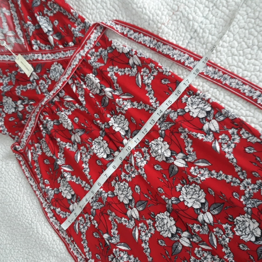 New Max Studio Size Small Red Floral Sleeveless Faux Wrap V-Neck Dress - Picture 6 of 16